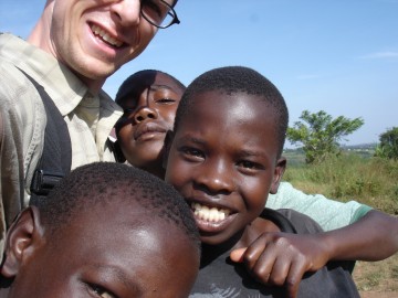 Marc with boys at Ssenge Village, Uganda
