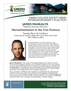 Humanitarianism in the 21st Century – James Maskalyk – March 24th, 5 pm